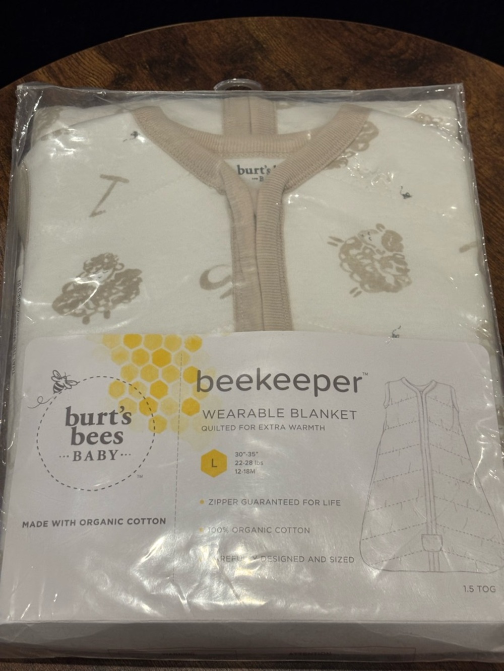 BURT’S BEES BABY Beekeeper Wearable Blanket L 12-18M Cream Lamb New In Package